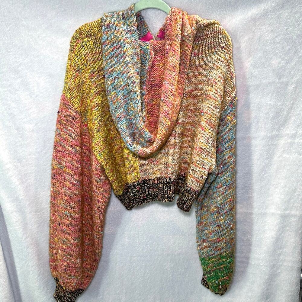 Free People Vibe Check Multicolor Cropped Hooded Cardigan - Picture 9 of 10